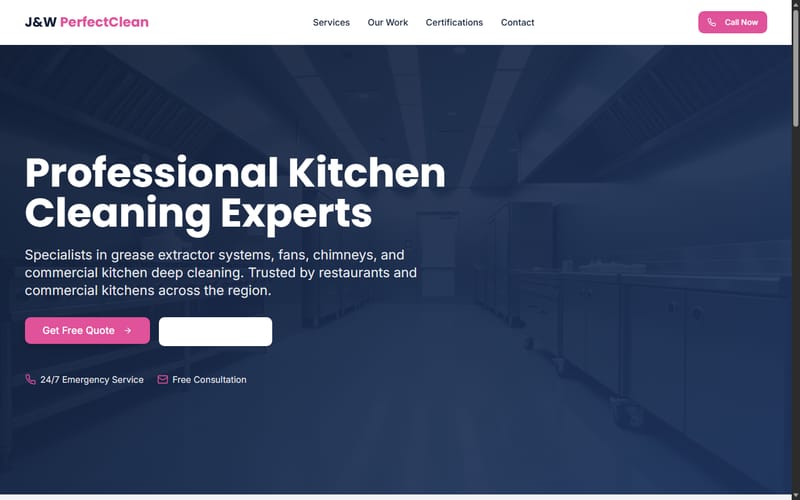 The J&W PerfectClean website homepage