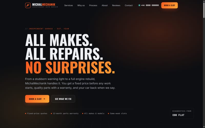 The MichalMechanik website homepage